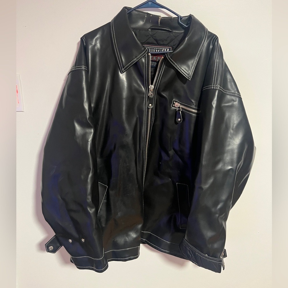 Vintage industrial rags pleather Black jacket with zipper.